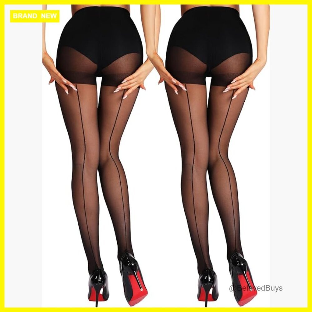 Sheer Backseam Tights 2 Pairs High Waist Control Top Cuban Heel